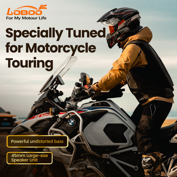 LOBOO R1X Motorcycle Helmet Headset –Long Battery Life, Qualcomm Bluetooth 5.2, 45 mm Hi-Fi Speakers, CVC Noise Cancellation, Dual-Phone Connection
