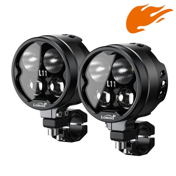 LOBOO L11 Motorcycle Auxiliary Lights – 15000LM High/Low Beam with 3 Warning Modes, IP68 Waterproof, Intelligent Temp Control (Pair)